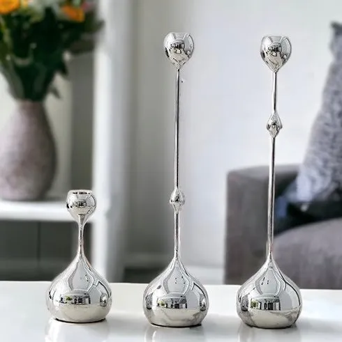 European Water Drop Silver Tone Candle Holders