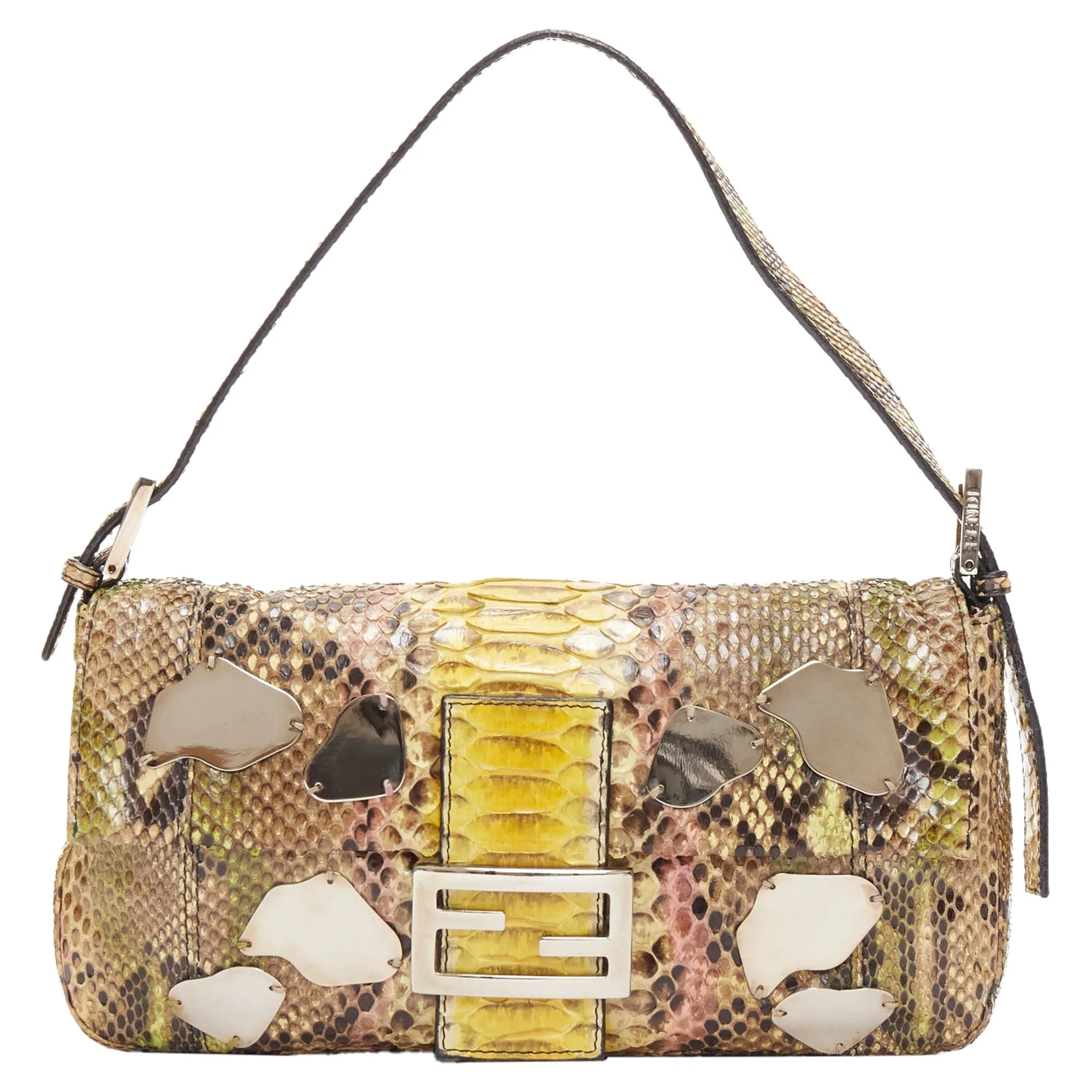 Fendi Baguette Ombre Scaled Leather Mirror Bead FF Logo Shoulder Bag