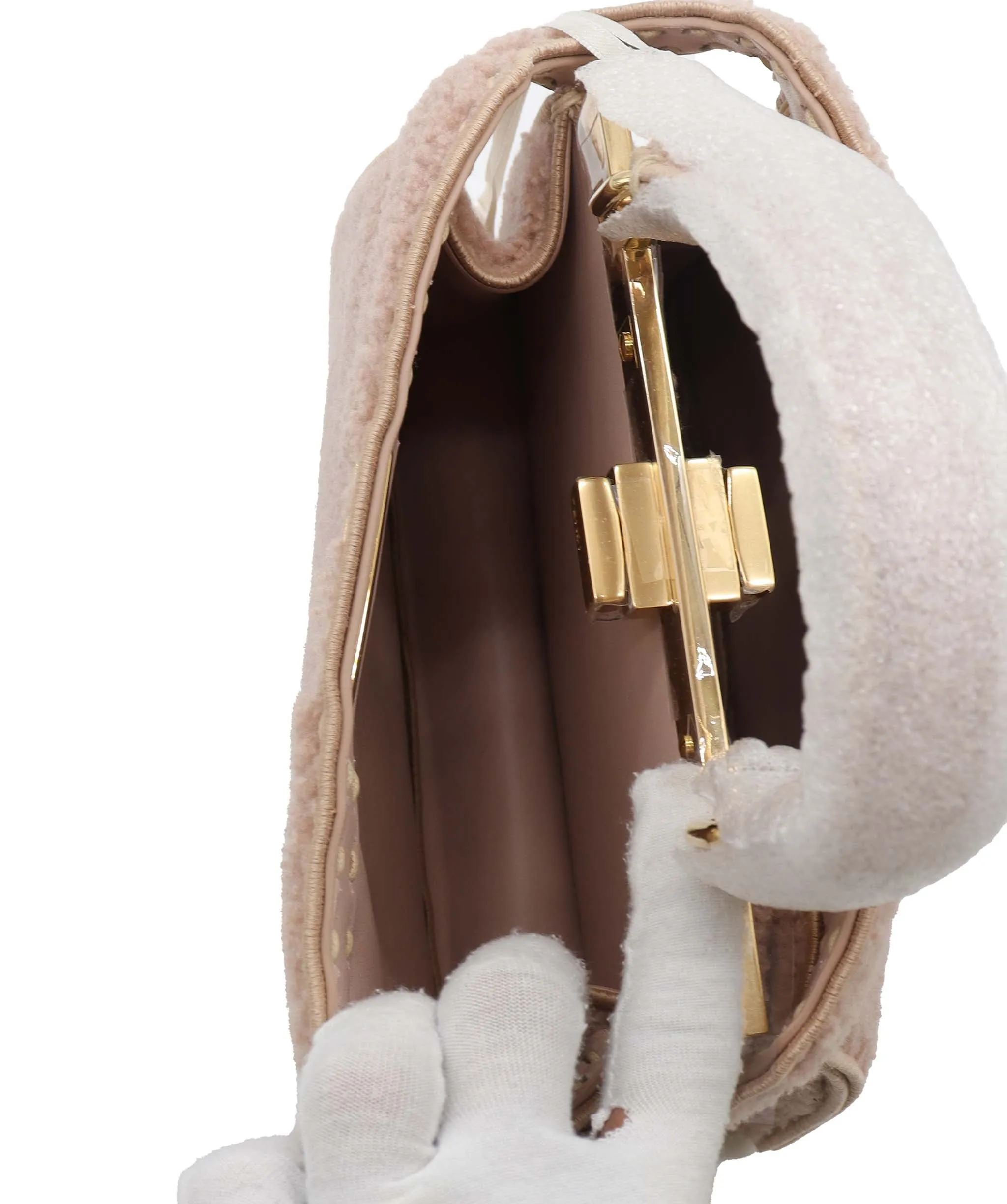 Fendi Nude Shearling Peekaboo Bag GHW  AGC2033