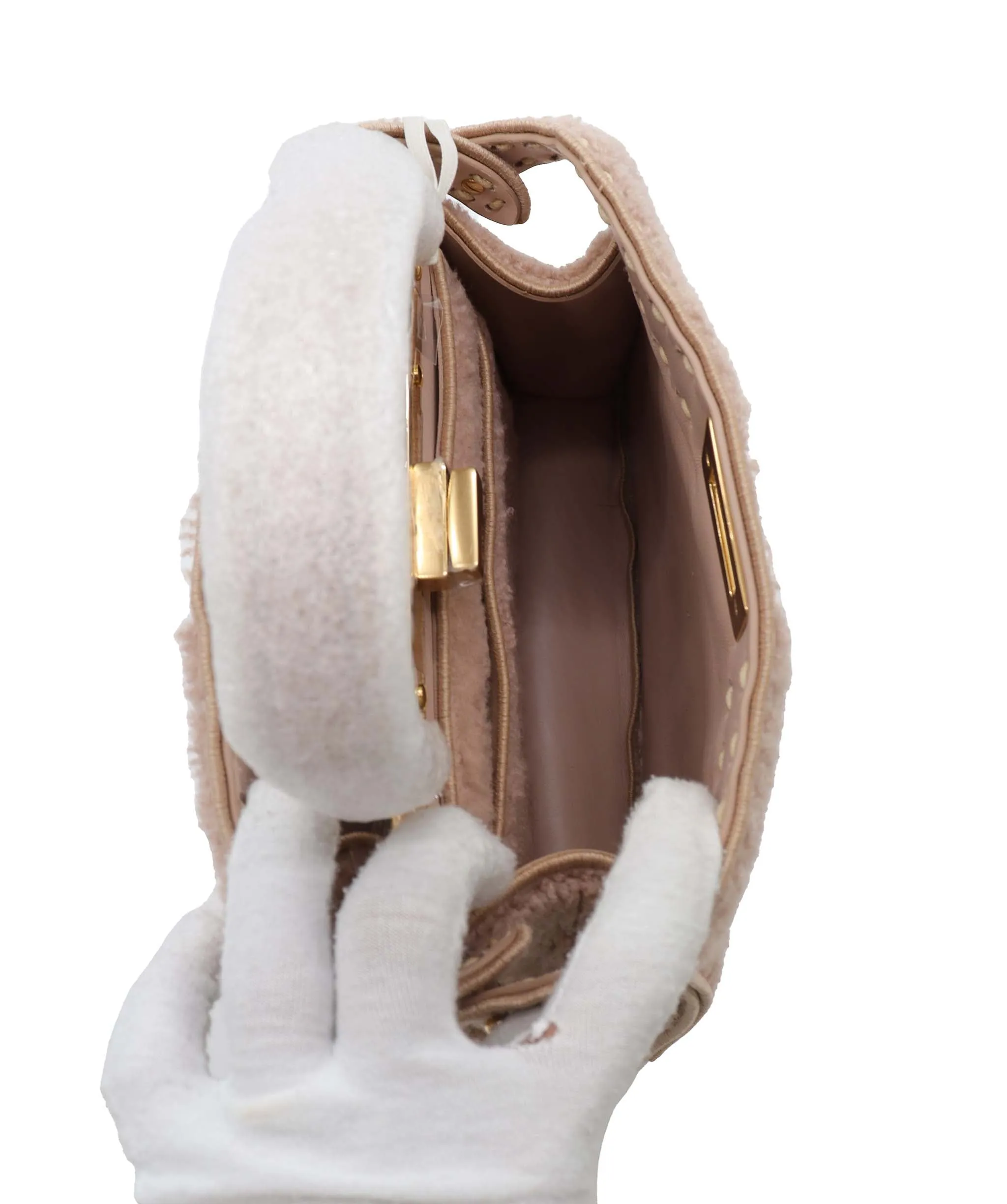 Fendi Nude Shearling Peekaboo Bag GHW  AGC2033