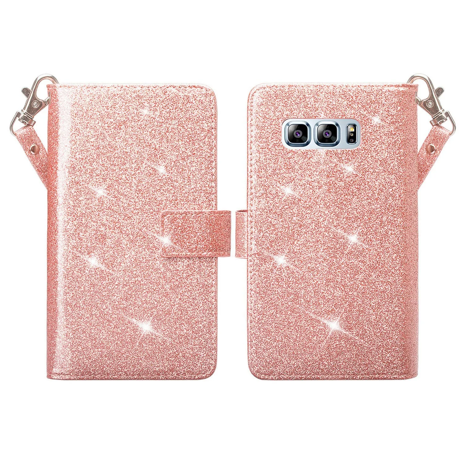 For Samsung Galaxy Note 8 Case, Galaxy Note 8 Case, [Wrist Strap] Glitter Faux Leather Flip [Kickstand Feature] Protective Wallet Case Clutch - Rose Gold