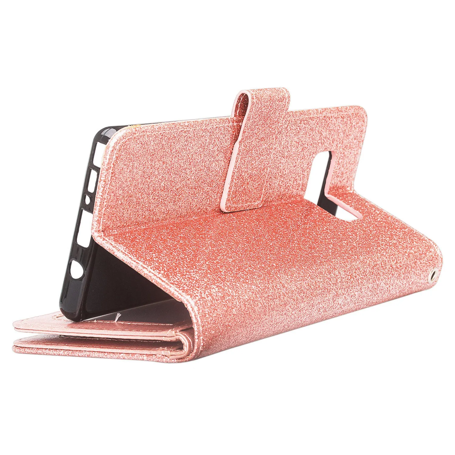 For Samsung Galaxy Note 8 Case, Galaxy Note 8 Case, [Wrist Strap] Glitter Faux Leather Flip [Kickstand Feature] Protective Wallet Case Clutch - Rose Gold