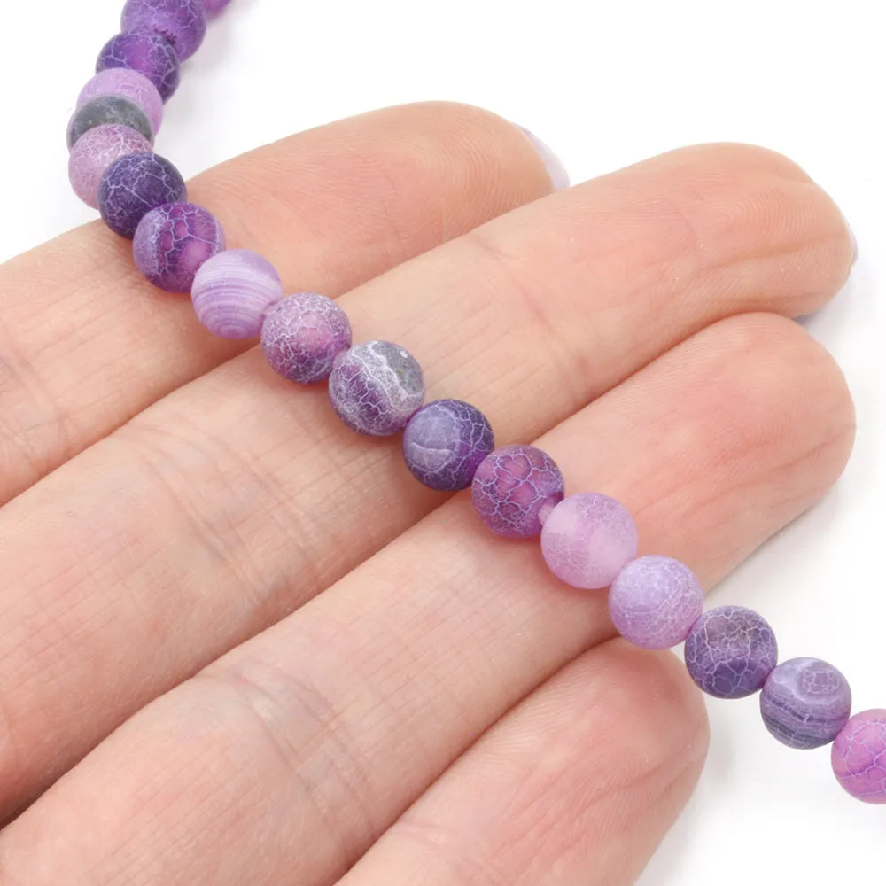 Frosted Cracked Agate Rounds 6mm Purple - 35cm Strand