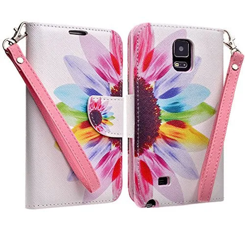 Galaxy Note 4 Case, Wrist Strap Magnetic Flip Fold[Kickstand] Pu Leather Wallet Case with ID & Credit Card Slots for Samsung Galaxy Note 4 - Vivid Sunflower