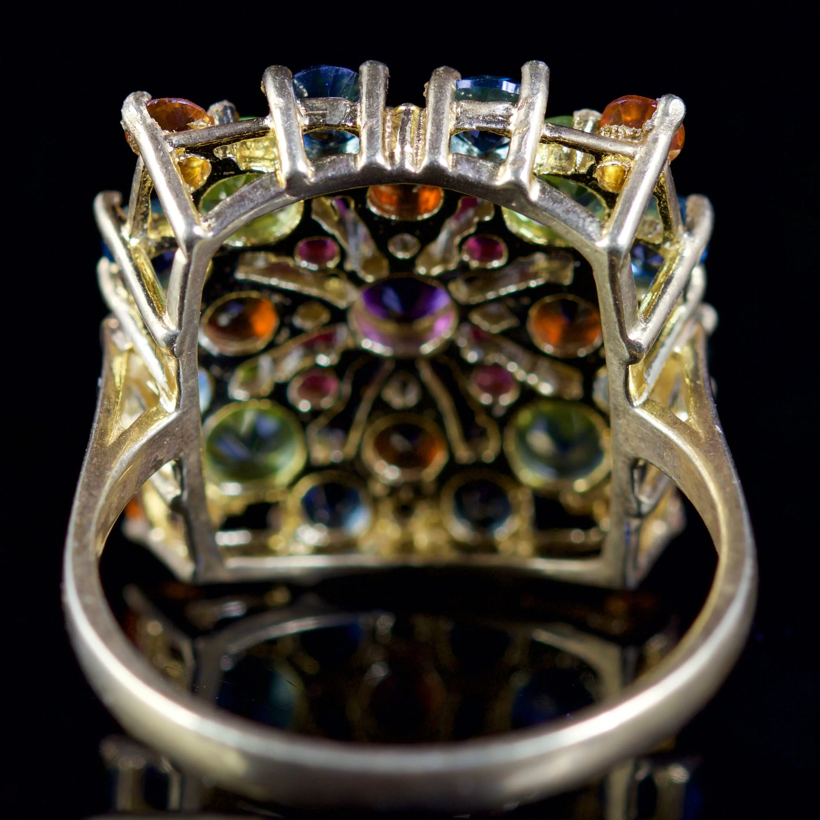 Gemstone Mixture Square Ring 18Ct Gold On Silver