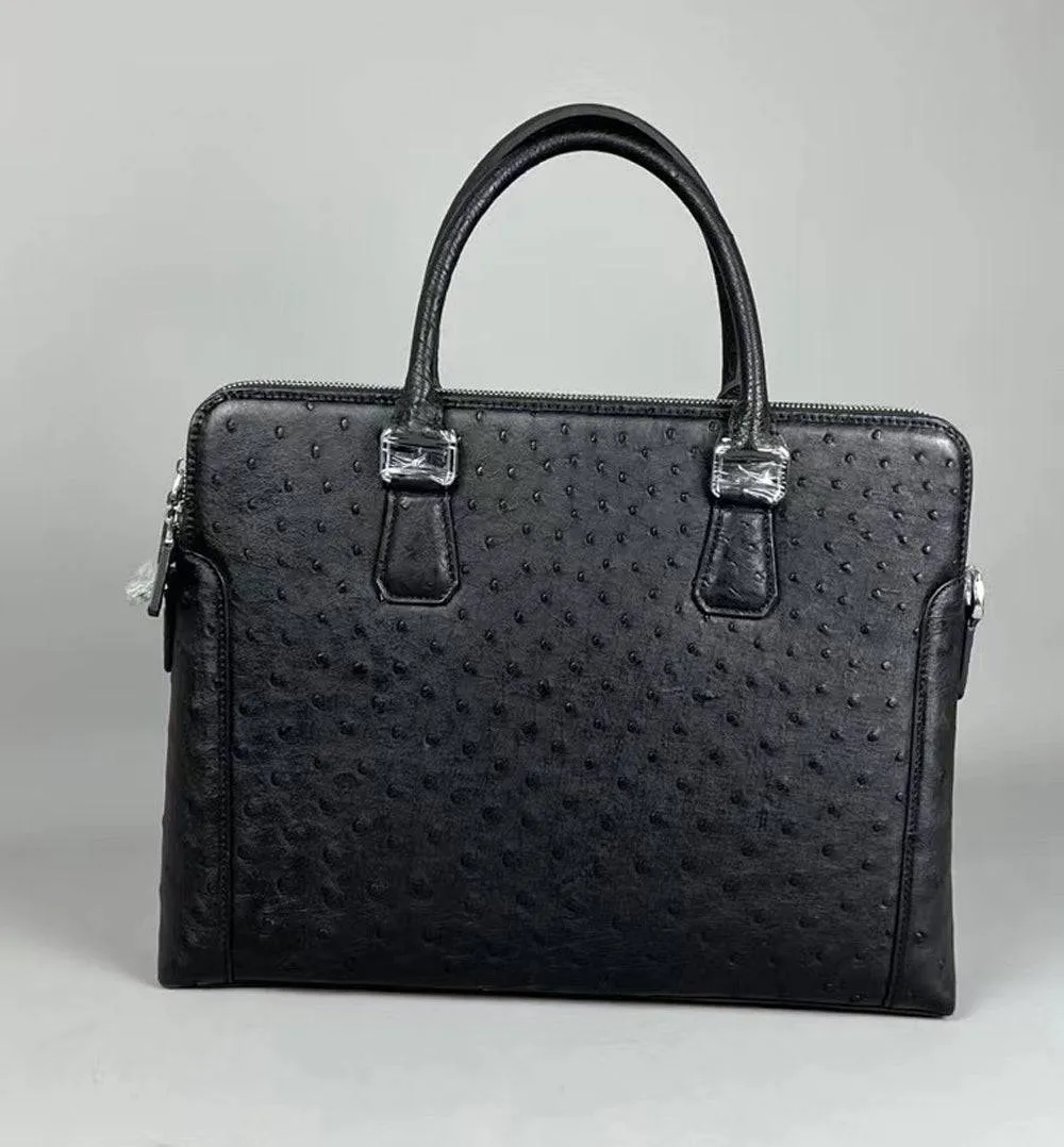 Genuine Ostrich Leather Laptop Briefcase Black