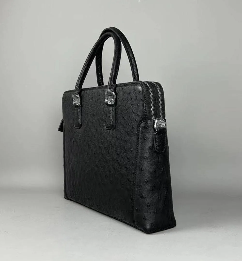 Genuine Ostrich Leather Laptop Briefcase Black