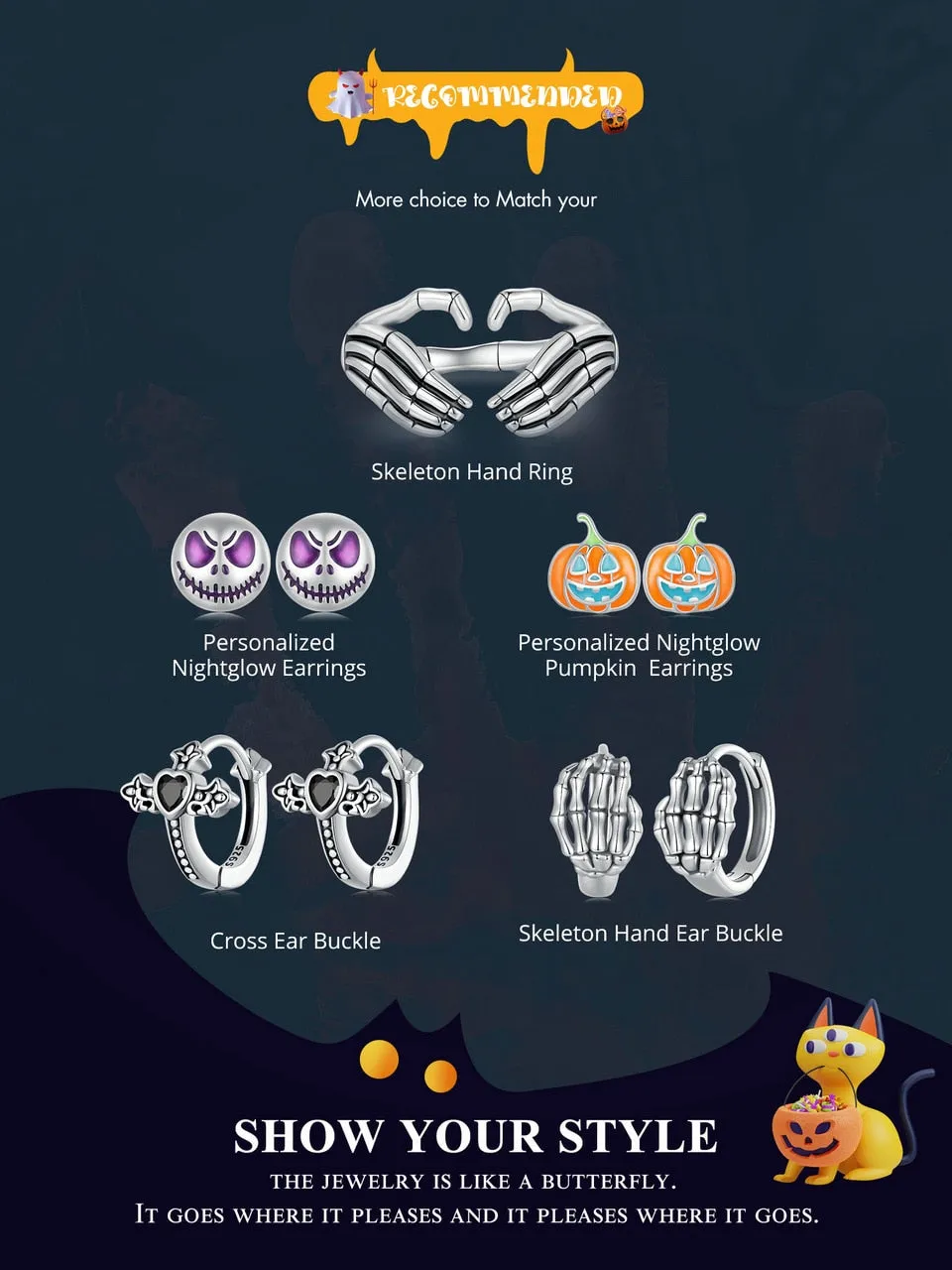 Glow-in-the-dark Pumpkin Stud Earrings (Sterling Silver, Halloween Jewelry)