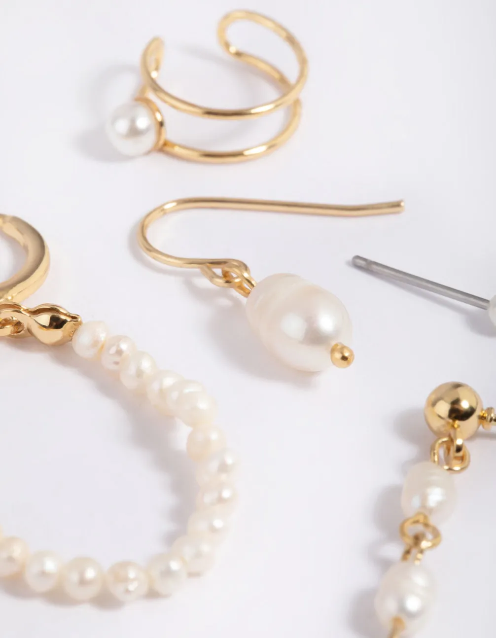 Gold Plated Chain & Pearl Earring Stack 6-Pack