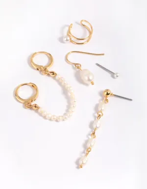 Gold Plated Chain & Pearl Earring Stack 6-Pack