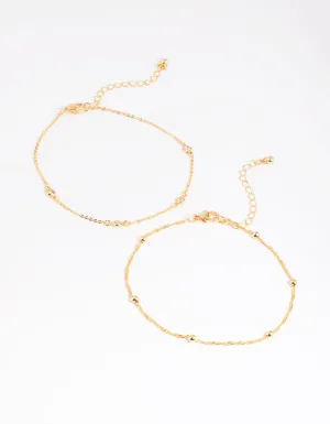 Gold Plated Cubic Zirconia Chain Anklet Set