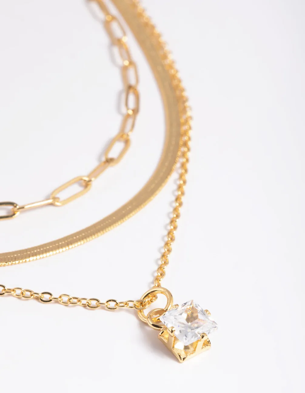 Gold Plated Cubic Zirconia Chain Necklace