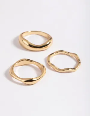 Gold Plated Molten Band Ring Pack