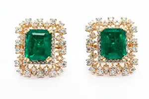 GREEN HYDRO AND DIAMOND DOUBLE HALO EARRINGS AD NO.1555