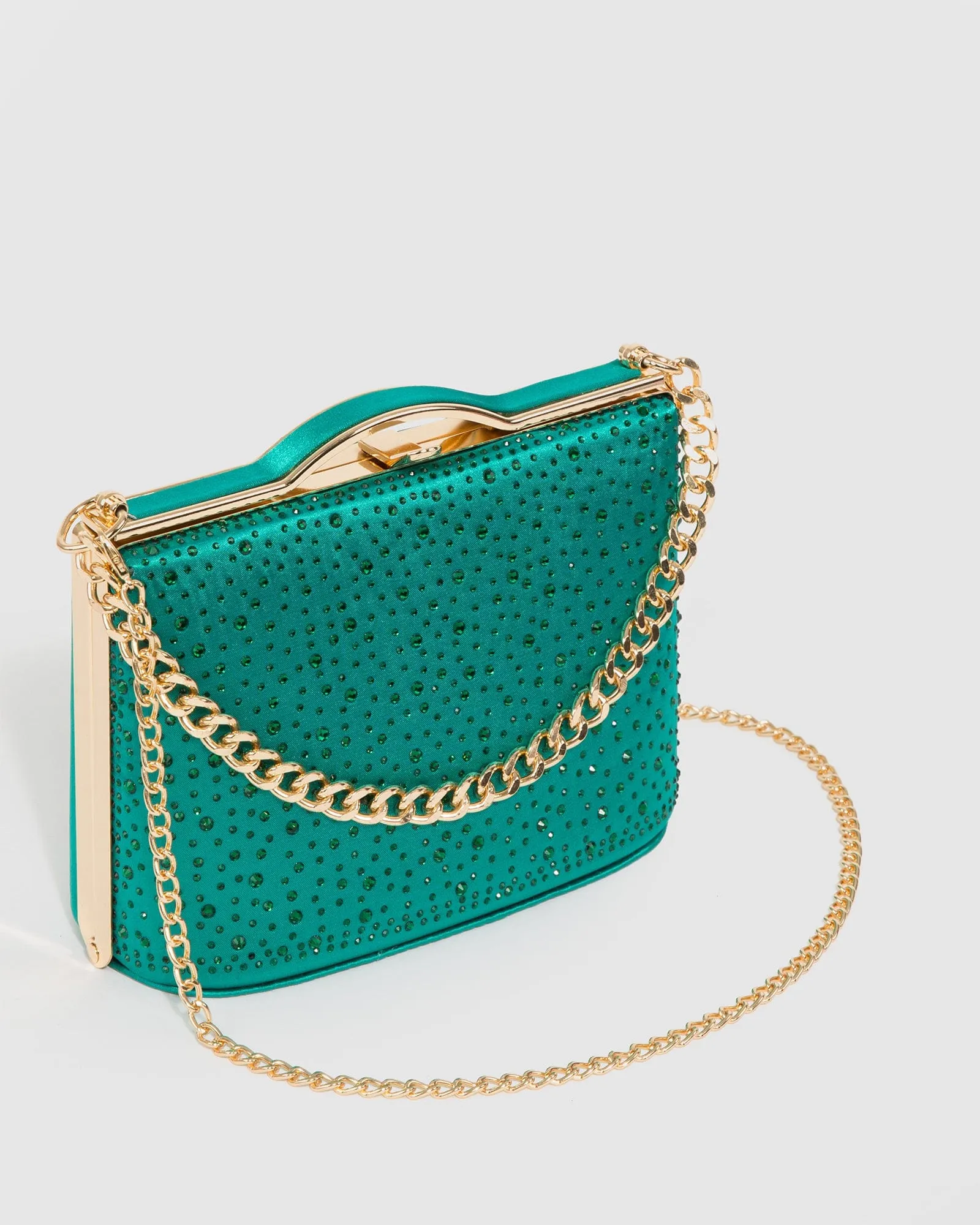 Green Tullia Crystal Chain Clutch Bag