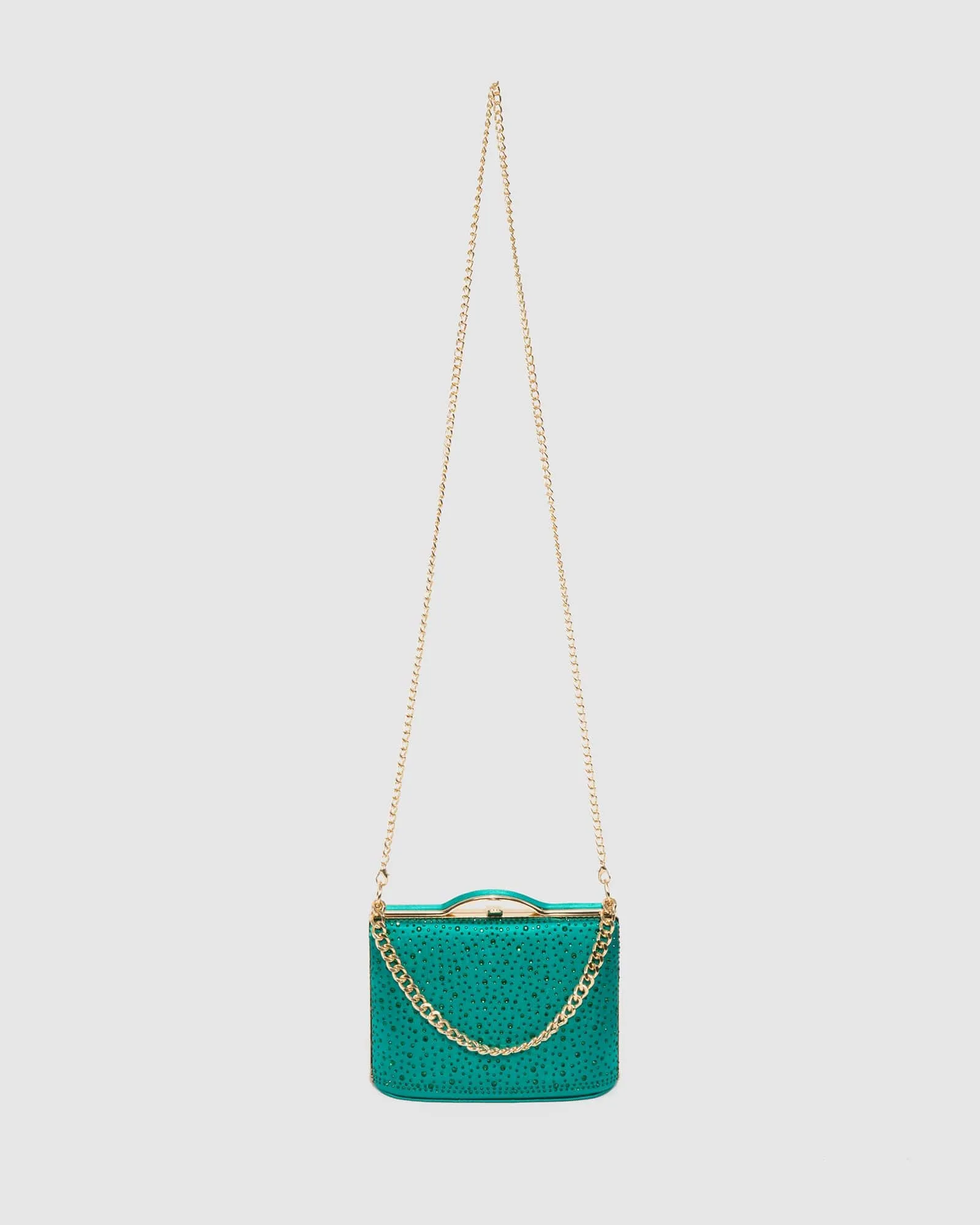 Green Tullia Crystal Chain Clutch Bag