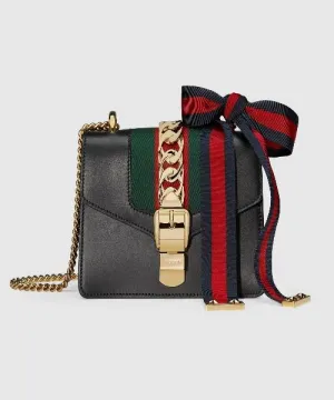 Gucci Sylvie Leather Mini Chain Bag Black