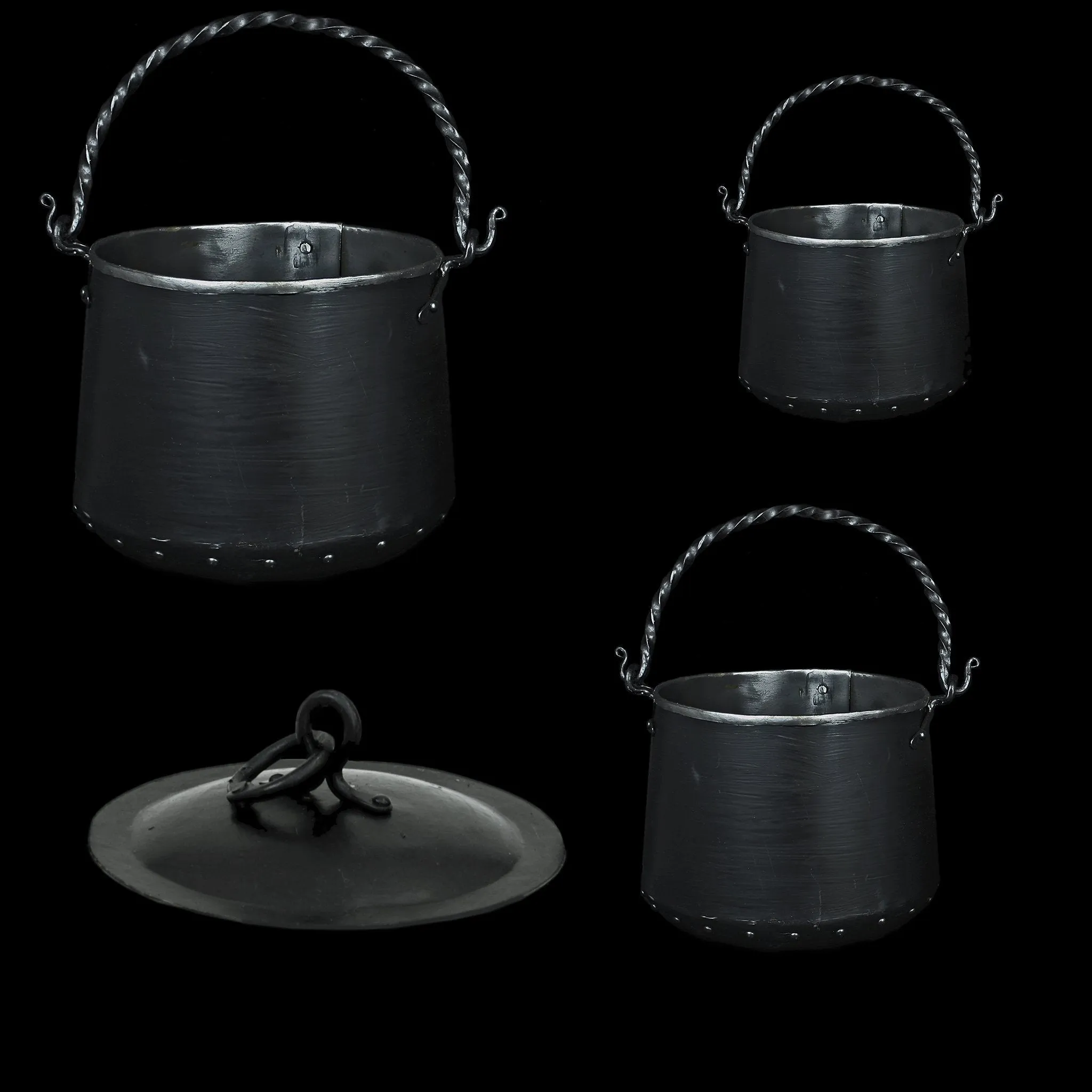 Hand-Forged Steel Cauldron with Cast Iron Handle