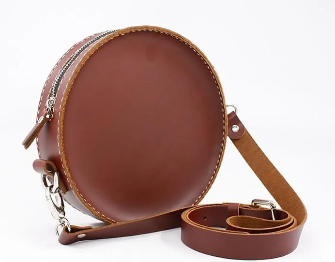 Handmade Leather Cute Circle Round Bag Shoulder Bag Personalized Monogrammed Gift Custom Women Crossbody Bag Purse Shoulder Bag Purse