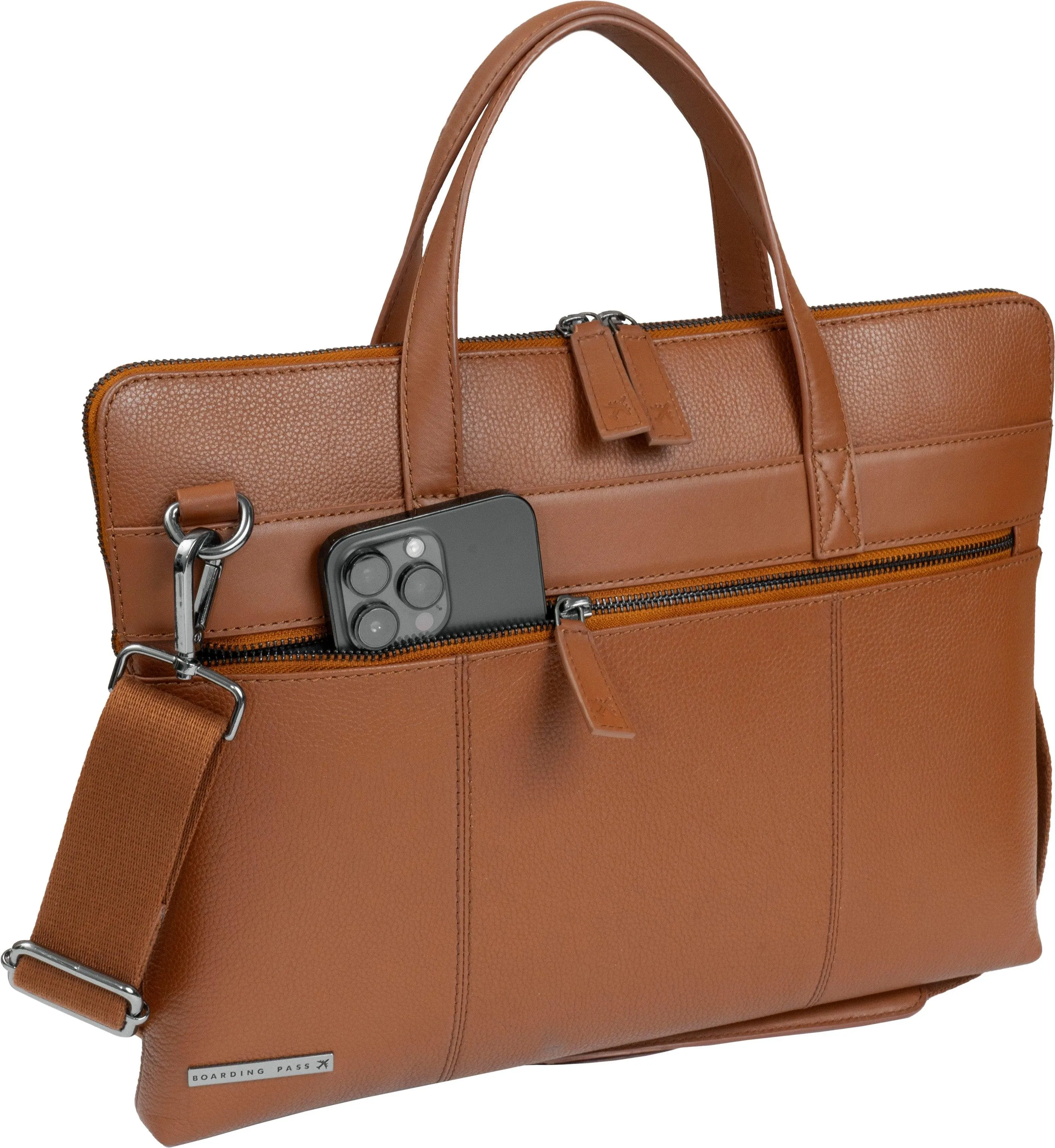 Hey Handsome 16" Pebble Grain Genuine Leather Briefcase - British Tan