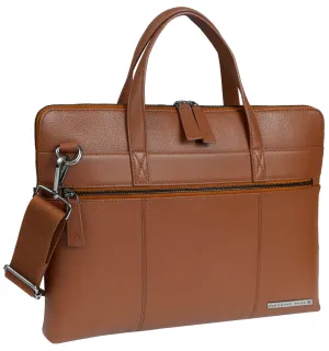 Hey Handsome 16" Pebble Grain Genuine Leather Briefcase - British Tan