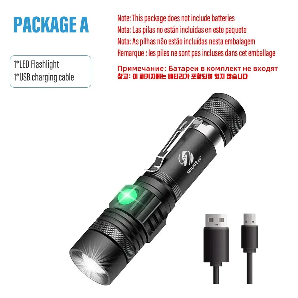 High Power Led Flashlights Zoomable Camping Torch With T6 LED Lamp Beads Waterproof 4 Lighting Modes Multi Function USB Charger