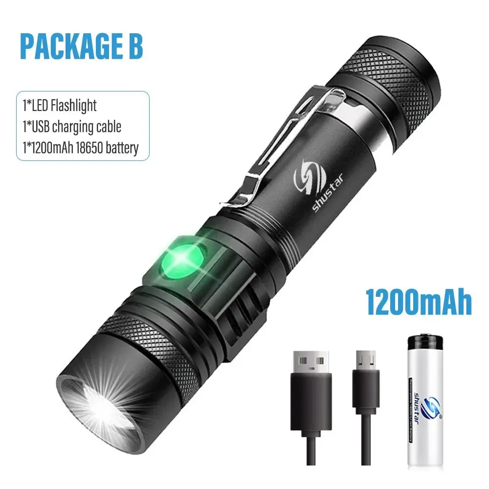 High Power Led Flashlights Zoomable Camping Torch With T6 LED Lamp Beads Waterproof 4 Lighting Modes Multi Function USB Charger