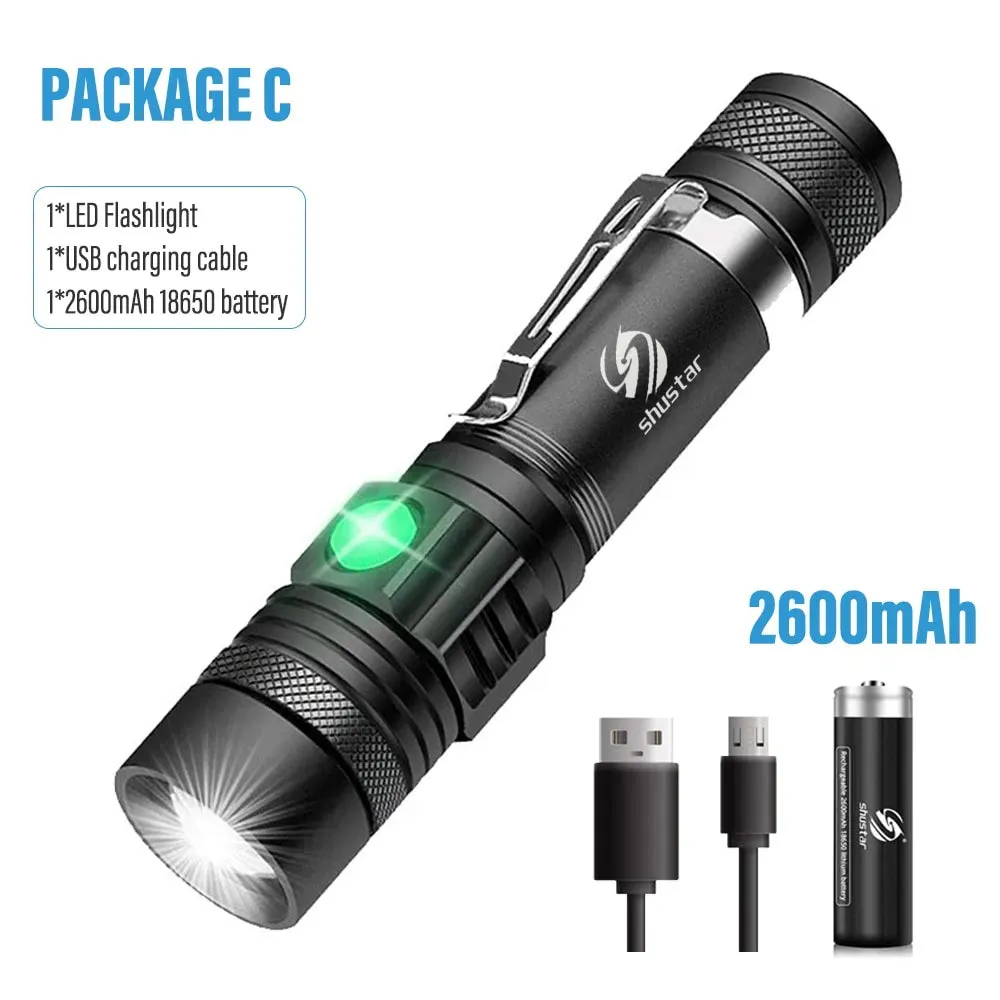 High Power Led Flashlights Zoomable Camping Torch With T6 LED Lamp Beads Waterproof 4 Lighting Modes Multi Function USB Charger