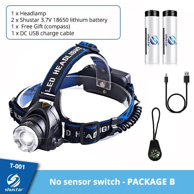 High power LED Headlamp Fishing Headlight 3 Modes Zoomable Waterproof Super bright camping light Powered by 2x18650 batteries