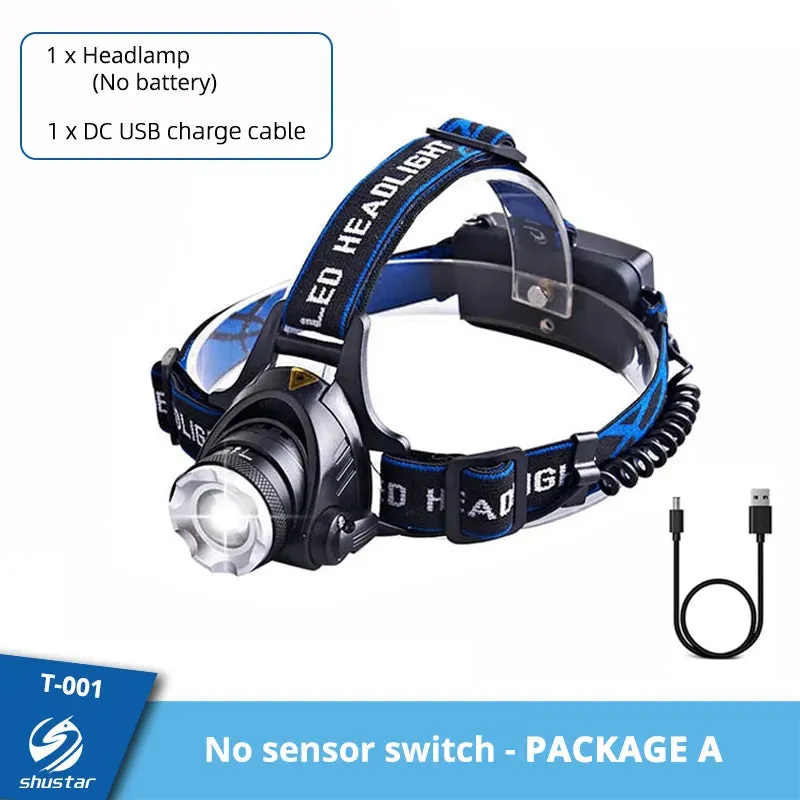 High power LED Headlamp Fishing Headlight 3 Modes Zoomable Waterproof Super bright camping light Powered by 2x18650 batteries