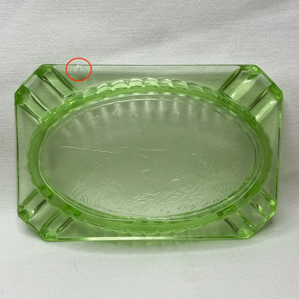 Hunting Dogs Uranium Glass Ashtray - Vintage