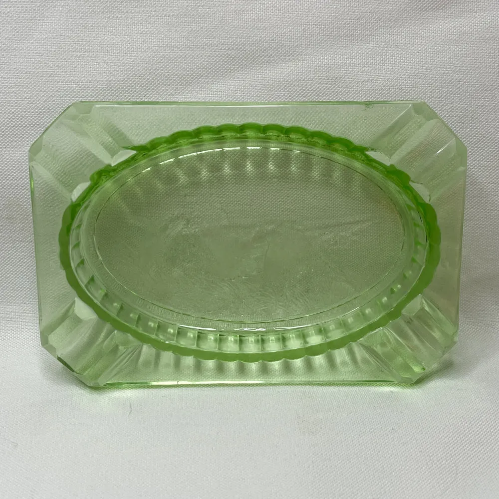 Hunting Dogs Uranium Glass Ashtray - Vintage