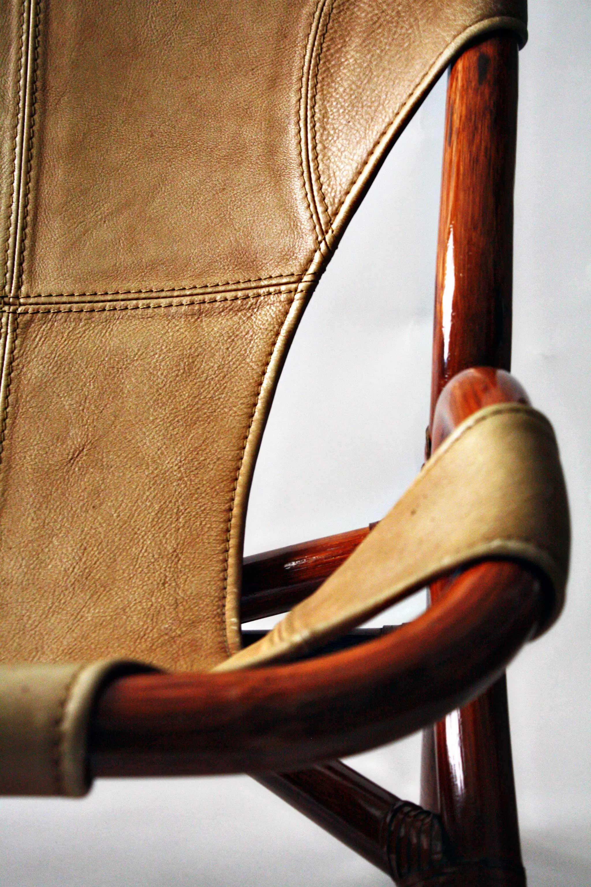 Italian Bamboo and Leather Sling Back Settee, Italy, C. 1970's