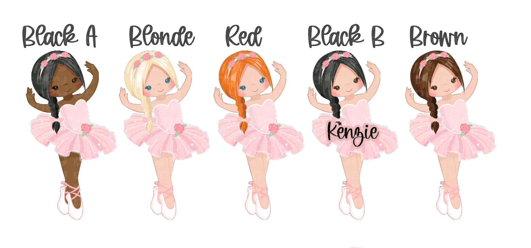 Kenzie's Boutique Handmade Ballerina Ballet Bag Tag Personalized with Name - Young Dancer Bag Name Tag - Pointe Keychain Ballerina Shoes - Blond Red Black Brown Brunette Hair