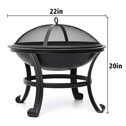 KINGSO Fire Pit, 22'' Fire Pits Outdoor Wood Burning Steel BBQ Grill Firepit Bowl with Mesh Spark Screen Cover Log Grate Wood Fire Poker for Camping Picnic Bonfire Patio Backyard Garden Beaches Park