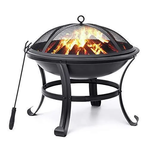 KINGSO Fire Pit, 22'' Fire Pits Outdoor Wood Burning Steel BBQ Grill Firepit Bowl with Mesh Spark Screen Cover Log Grate Wood Fire Poker for Camping Picnic Bonfire Patio Backyard Garden Beaches Park