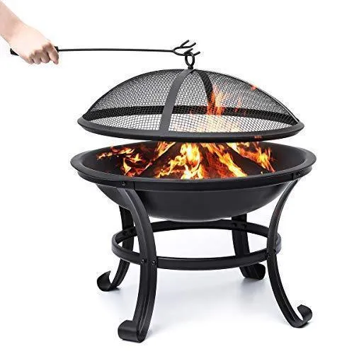 KINGSO Fire Pit, 22'' Fire Pits Outdoor Wood Burning Steel BBQ Grill Firepit Bowl with Mesh Spark Screen Cover Log Grate Wood Fire Poker for Camping Picnic Bonfire Patio Backyard Garden Beaches Park