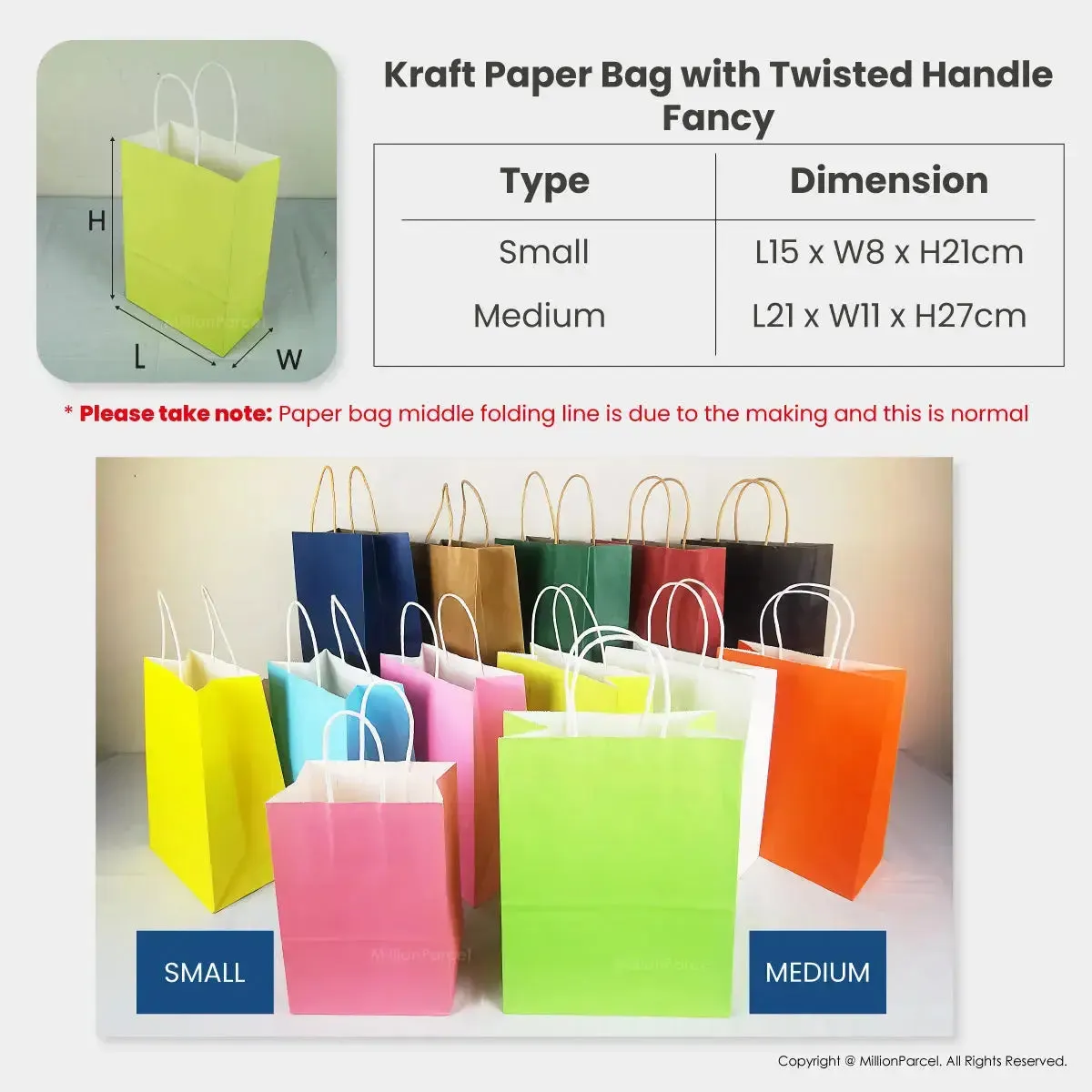 Kraft Paper Bag with Twisted Handle | Colour Paper Bag