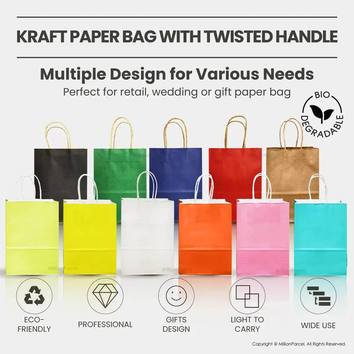 Kraft Paper Bag with Twisted Handle | Colour Paper Bag