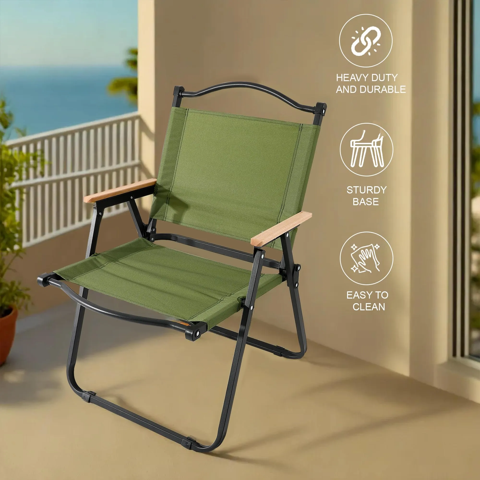 Kuber Industries (Set of 6) Portable & Foldable Chair for Travelling - Camping Cloth Kurchi for Outdoor Beach & Home Aram - Green