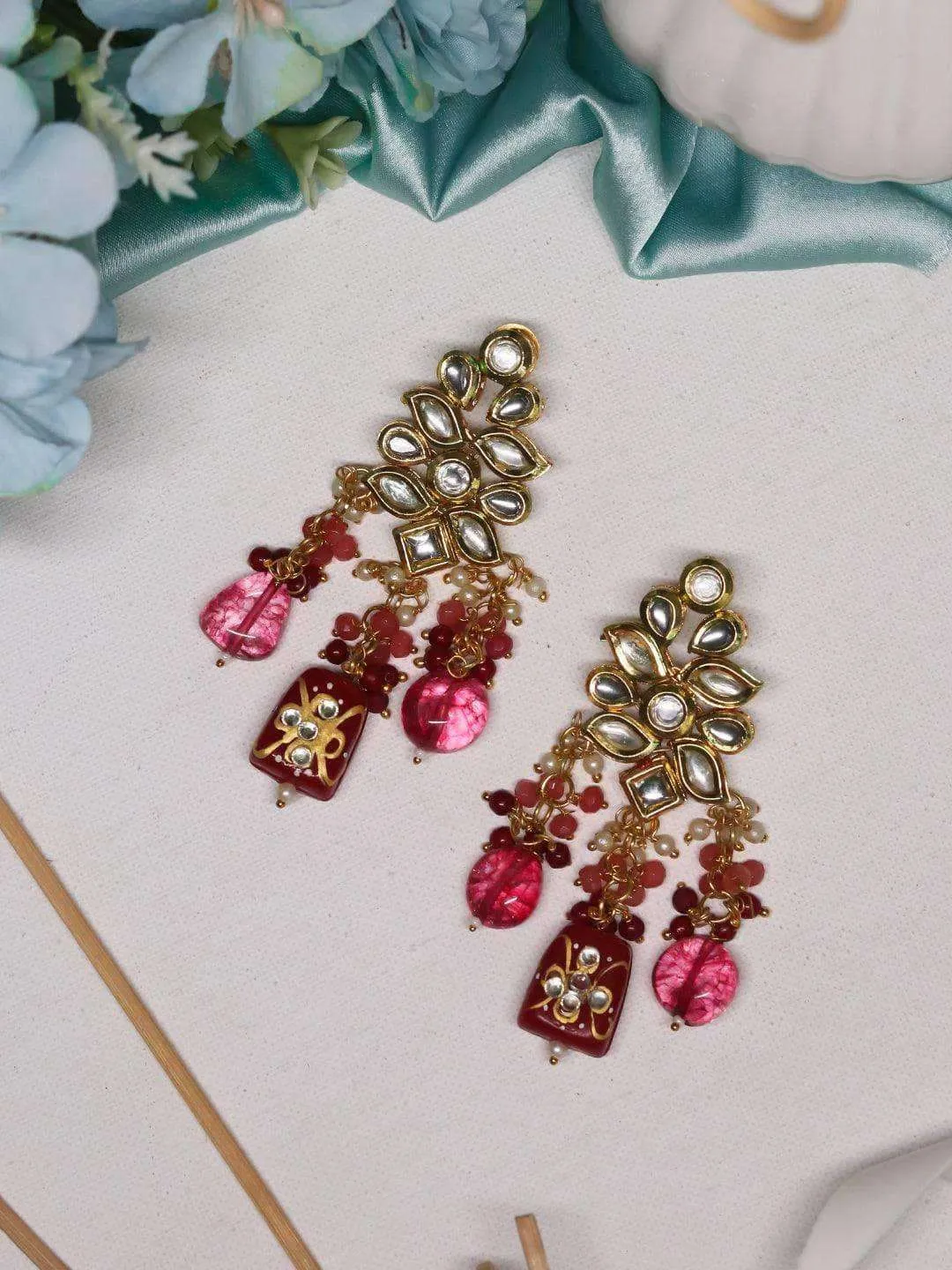 Kundan Precious Stone Earrings Violet