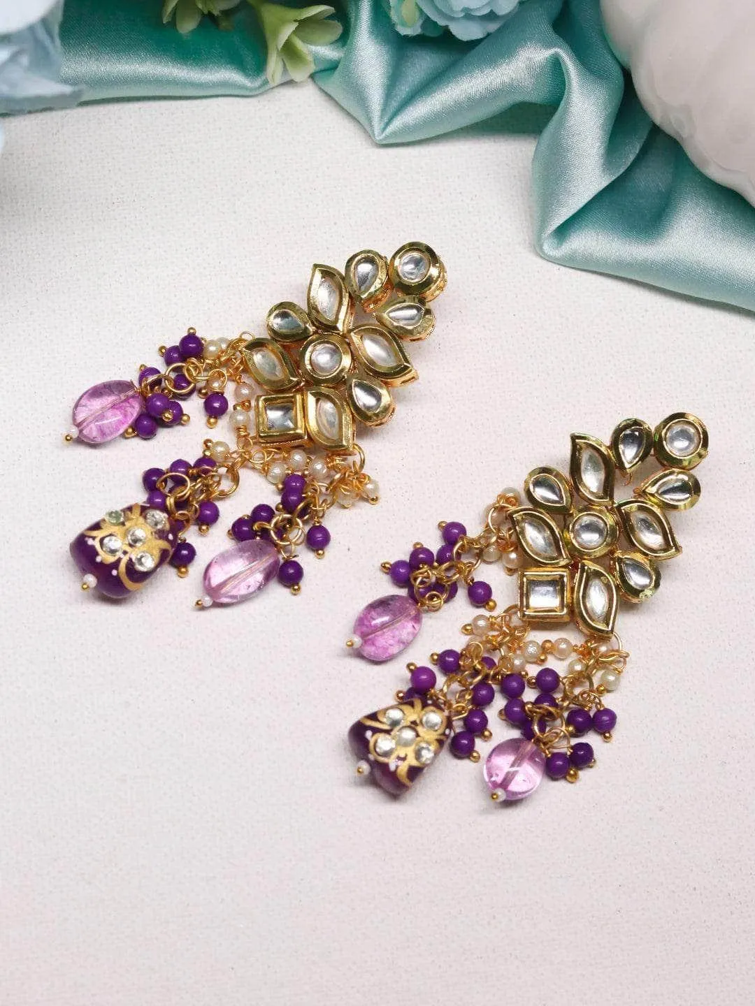 Kundan Precious Stone Earrings Violet