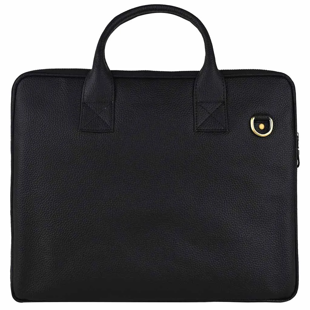 Leather Handbag Black Elite Crossbody Business Laptop Bag