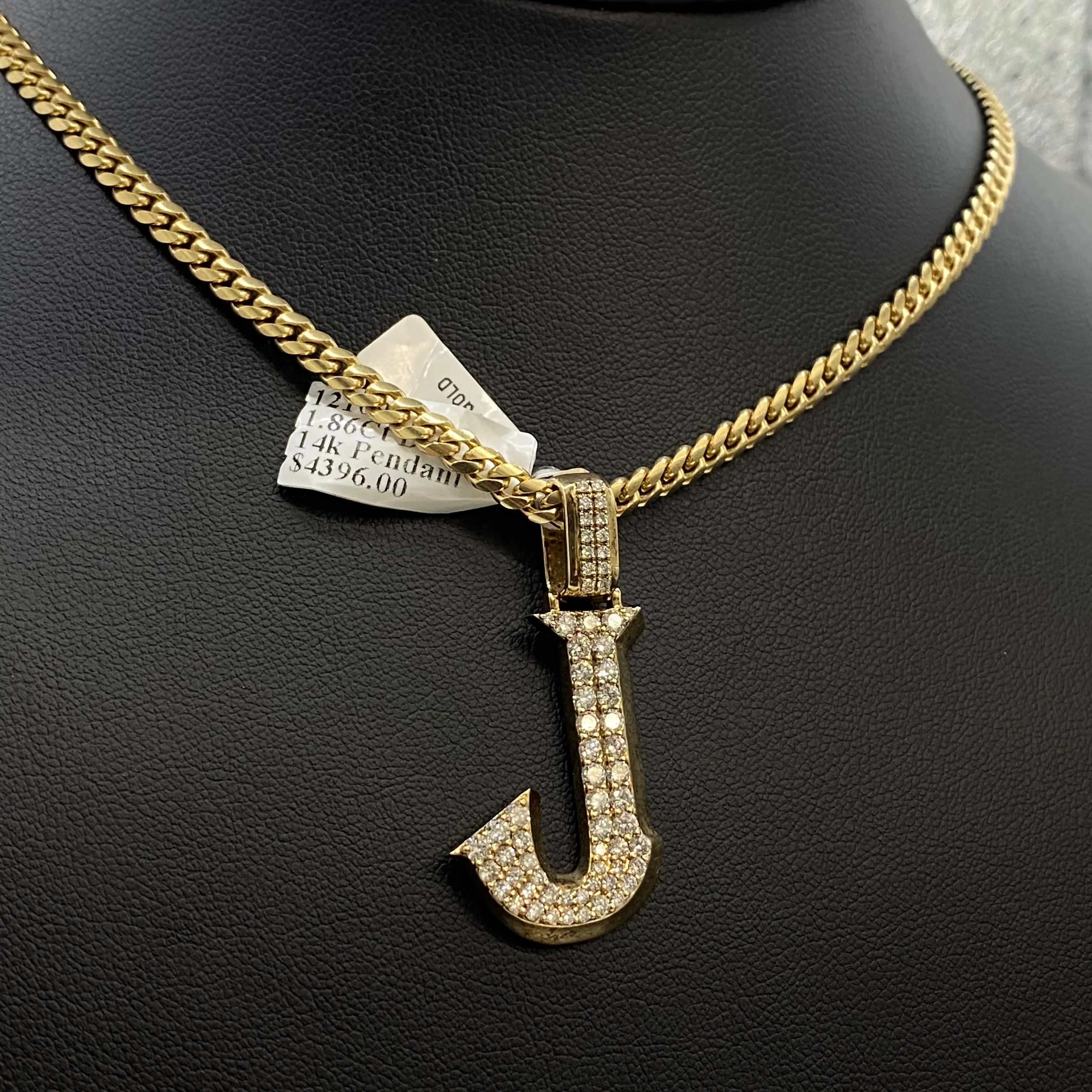 Letter J Pendant 14K Yellow Gold With Diamond / 5.5gr