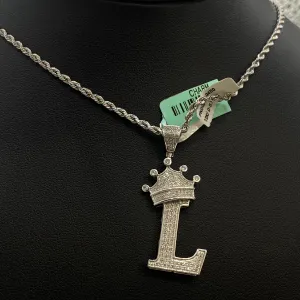 Letter L Pendant 10K White Gold With Diamond / 4.6gr