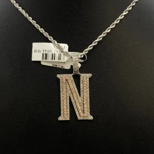 Letter N Pendant 14K White - Rose Gold With Diamond / 7.7gr