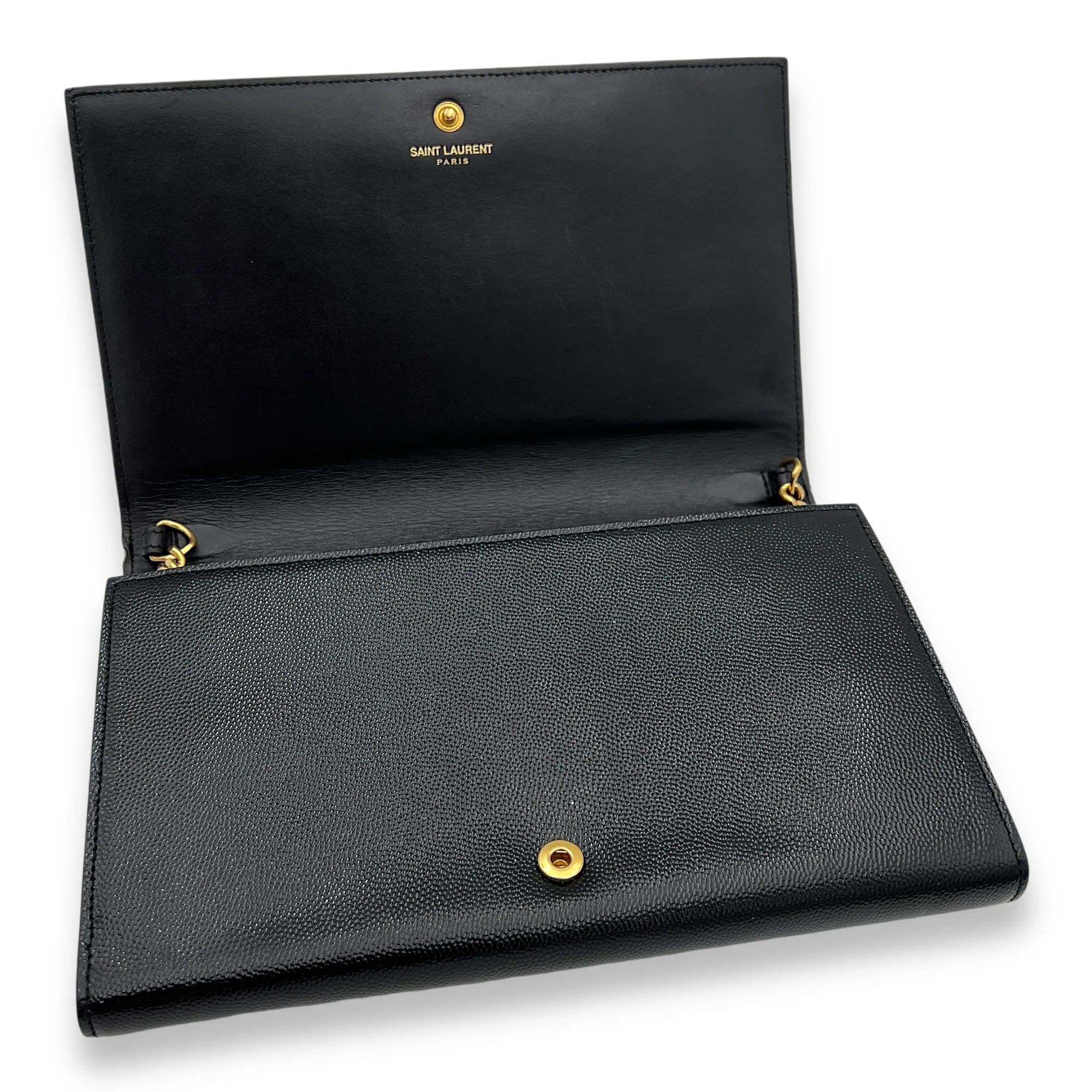 Logo Wallet On Chain Black in Patent Leather, Gold hardware