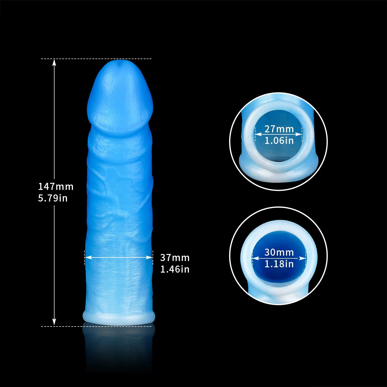 Luminous Life Size Cock Sleeve Enlarger - Realistic Dildo Penis Ring Silicone Sex Toy for Men