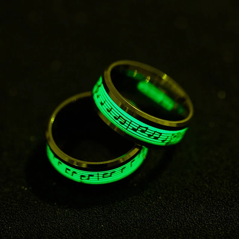 Luminous Piano Stave Ring with European and American Note Design - Men's Jewelry