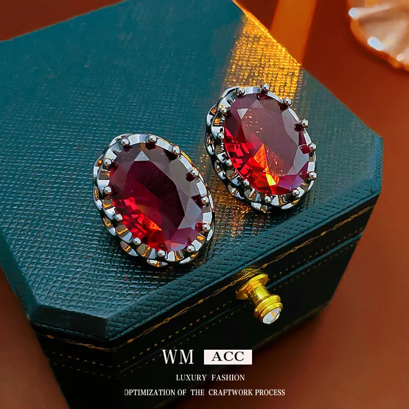 Luxurious Ellipse Geometric Copper Zircon Inlay Earrings